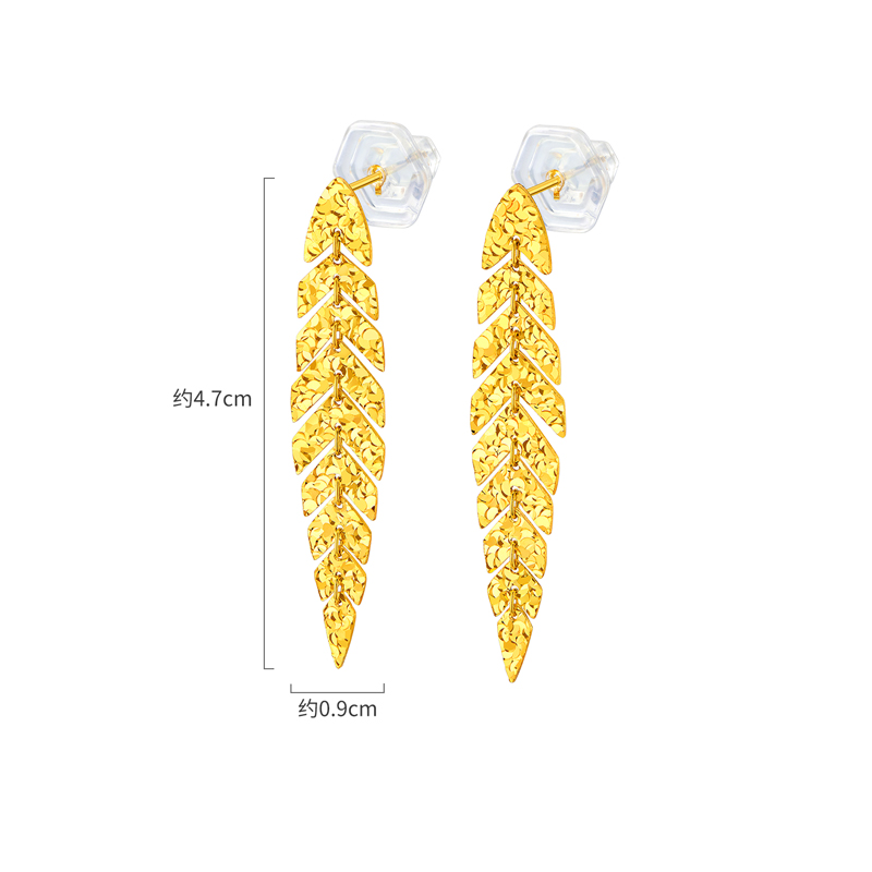 【店庆特惠】六福珠宝光影金麦穗黄金耳钉耳环女5G碎碎冰足金耳饰计价035121ea【视频看货】