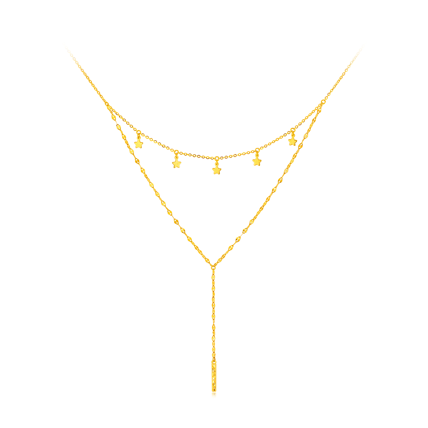 六福珠宝光影金璀璨星语黄金项链流苏星星双层Y字链计价GJG0219DS