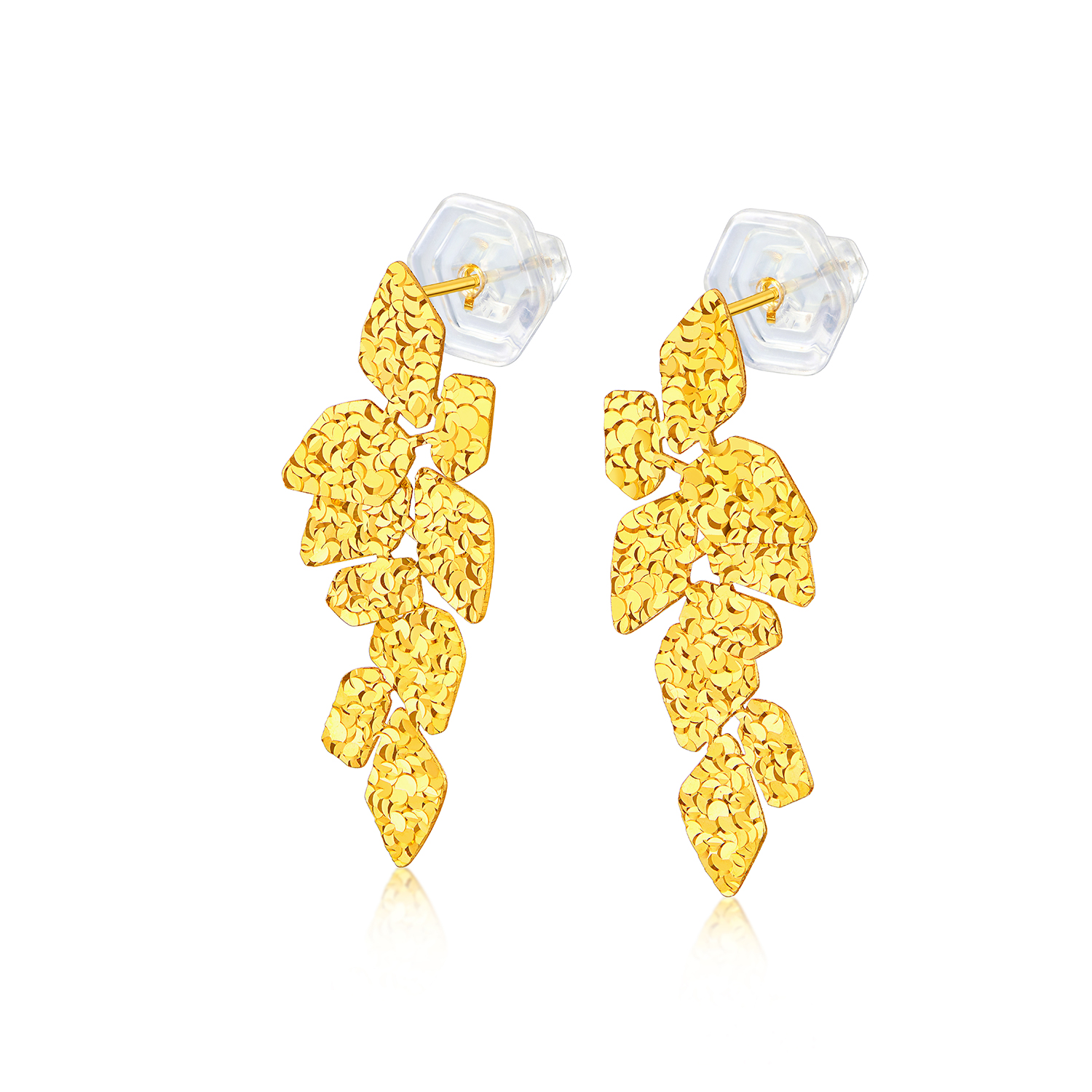 【店庆特惠】六福珠宝光影金碎冰金叶黄金耳钉女5G碎碎冰耳坠耳饰计价035120ea