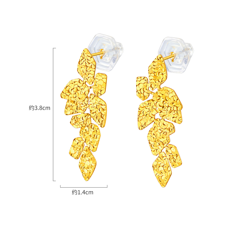 【店庆特惠】六福珠宝光影金碎冰金叶黄金耳钉女5G碎碎冰耳坠耳饰计价035120ea