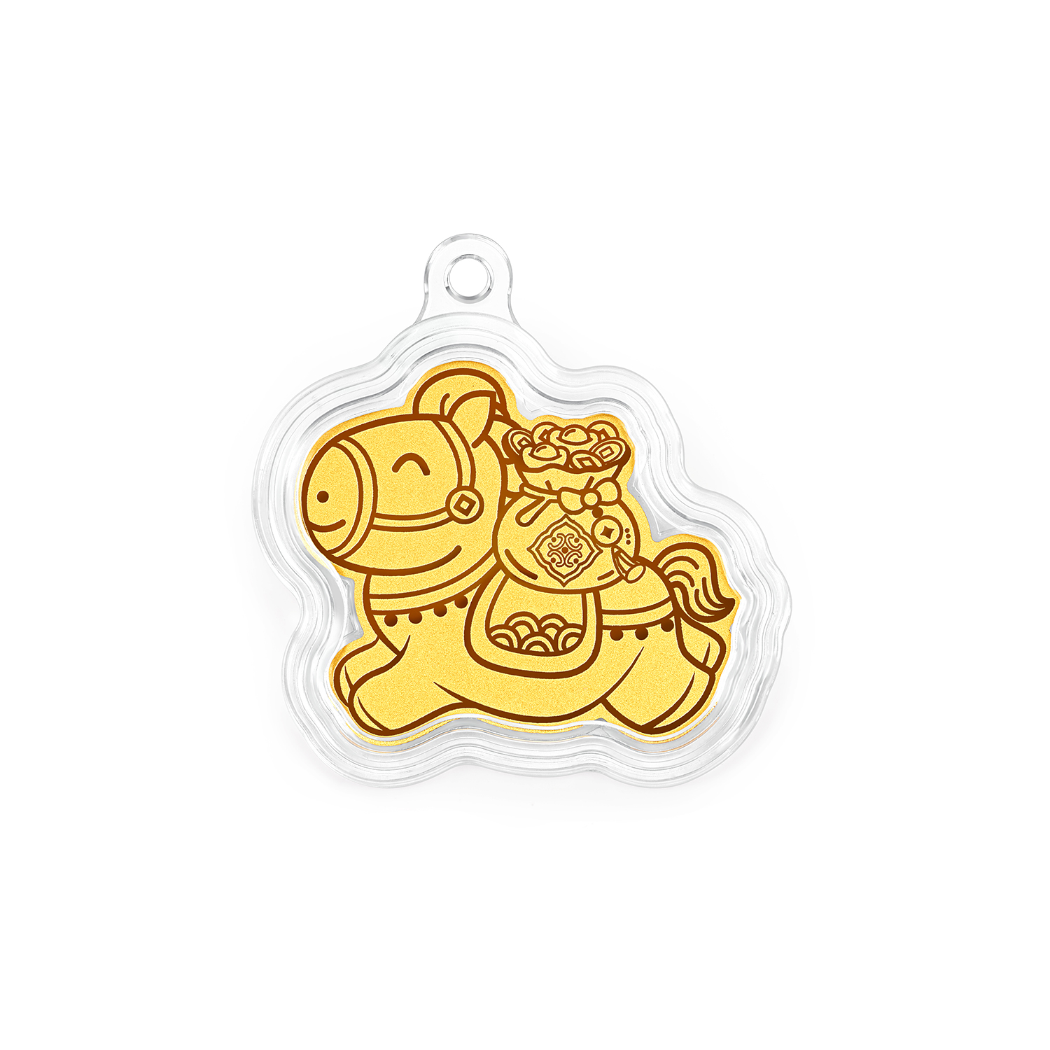 【9日上新】六福珠宝马年生肖马上有钱黄金手机贴片金片挂饰礼物挂件摆件036578JA新品110
