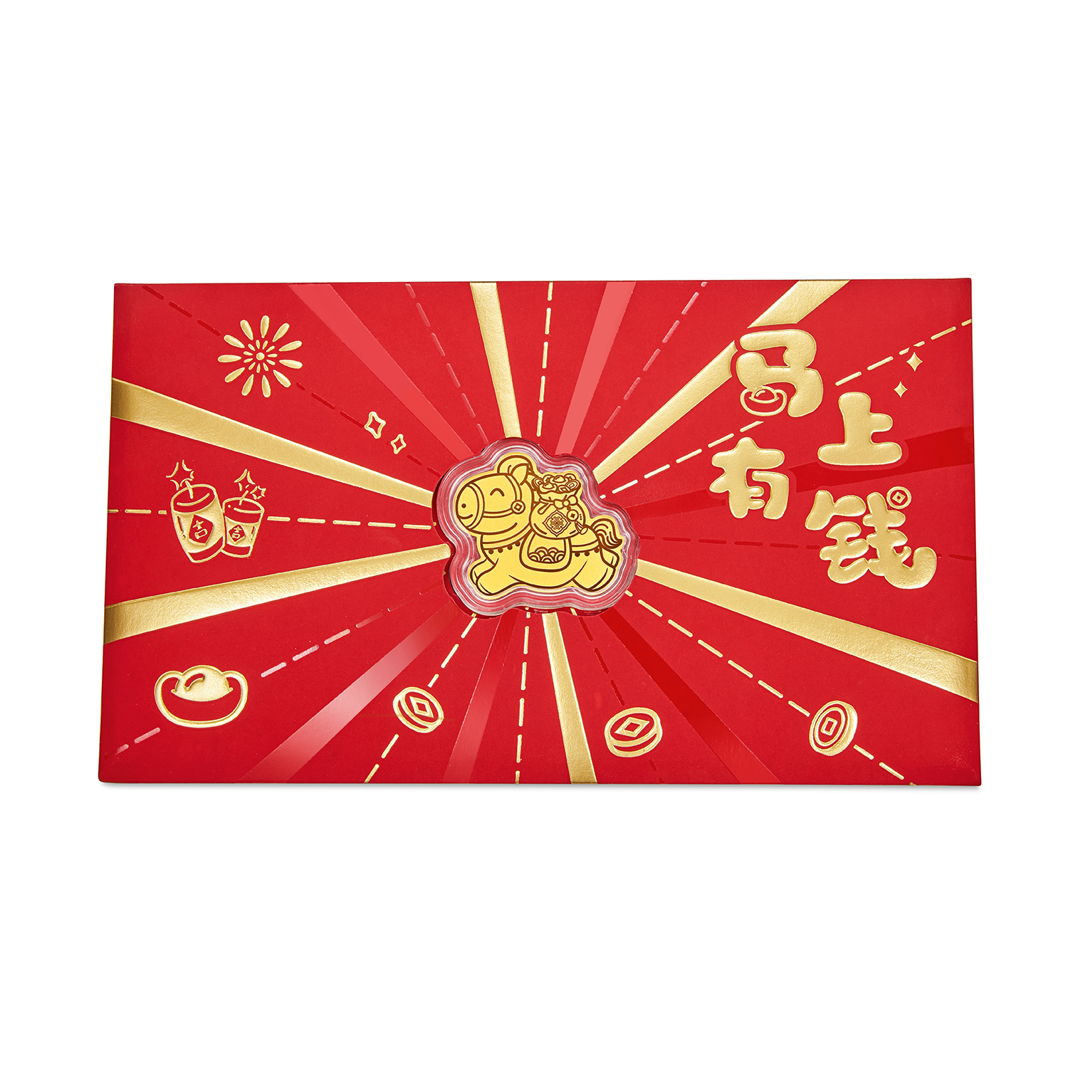 【9日上新】六福珠宝马年生肖马上有钱黄金手机贴片金片挂饰礼物挂件摆件036578JA新品110