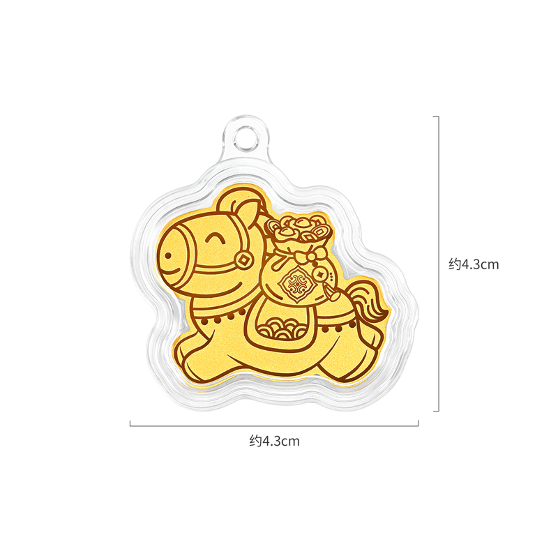【9日上新】六福珠宝马年生肖马上有钱黄金手机贴片金片挂饰礼物挂件摆件036578JA新品110