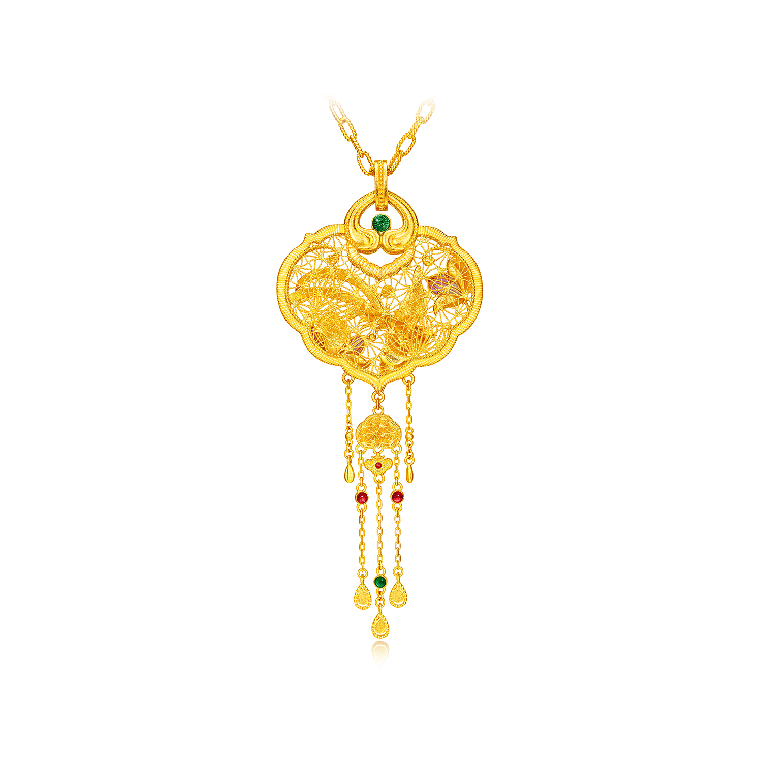 六福珠宝喜上枝头黄金项链女手工螺钿鎏彩金锁婚嫁计价L17G0019DS【联系客服补货】【视频看货】