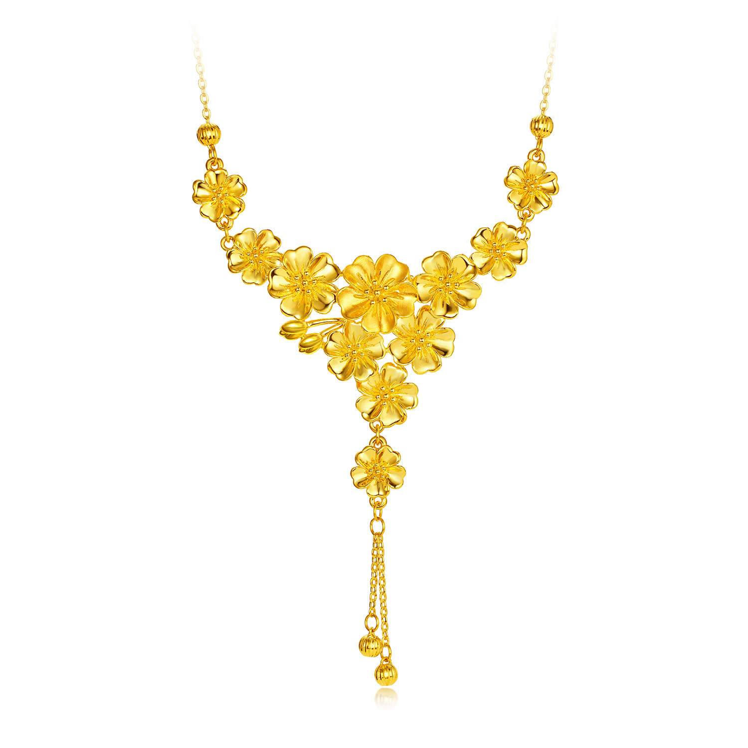 六福珠宝桃花映缘黄金项链流苏结婚三金五金婚嫁礼计价A03G0003DS新品1-7