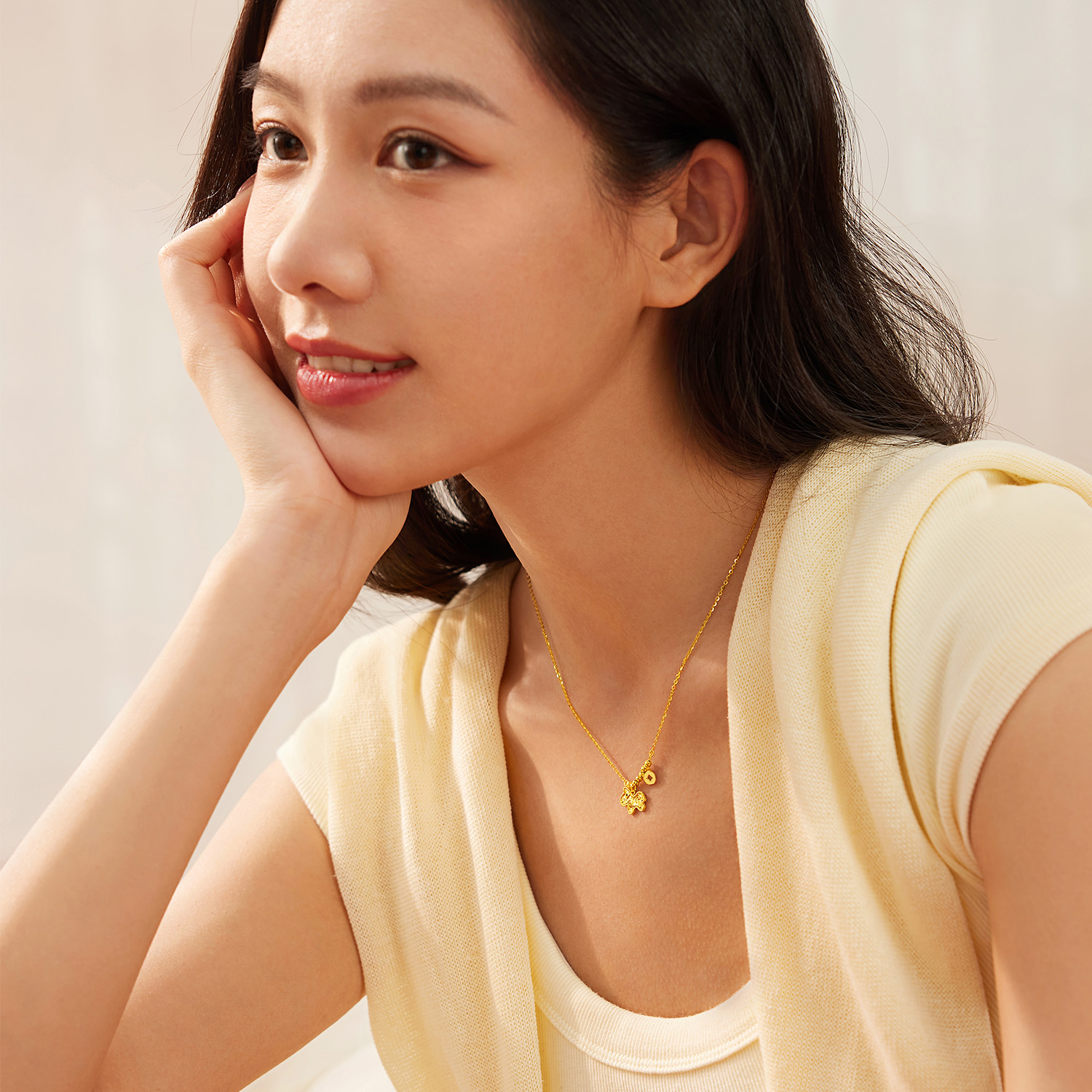 六福珠宝光影金马上有钱黄金项链5G碎碎冰小马生肖马计价GJG0176DS马上如愿