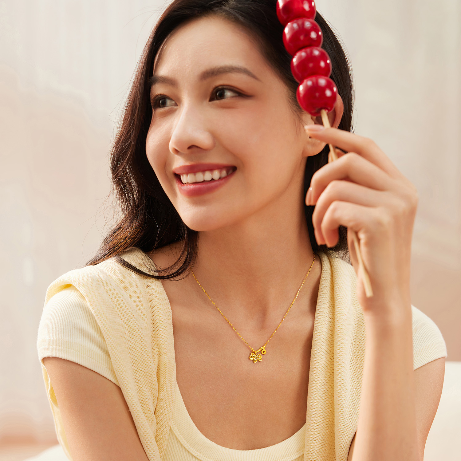 六福珠宝光影金马上有钱黄金项链5G碎碎冰小马生肖马计价GJG0176DS马上如愿