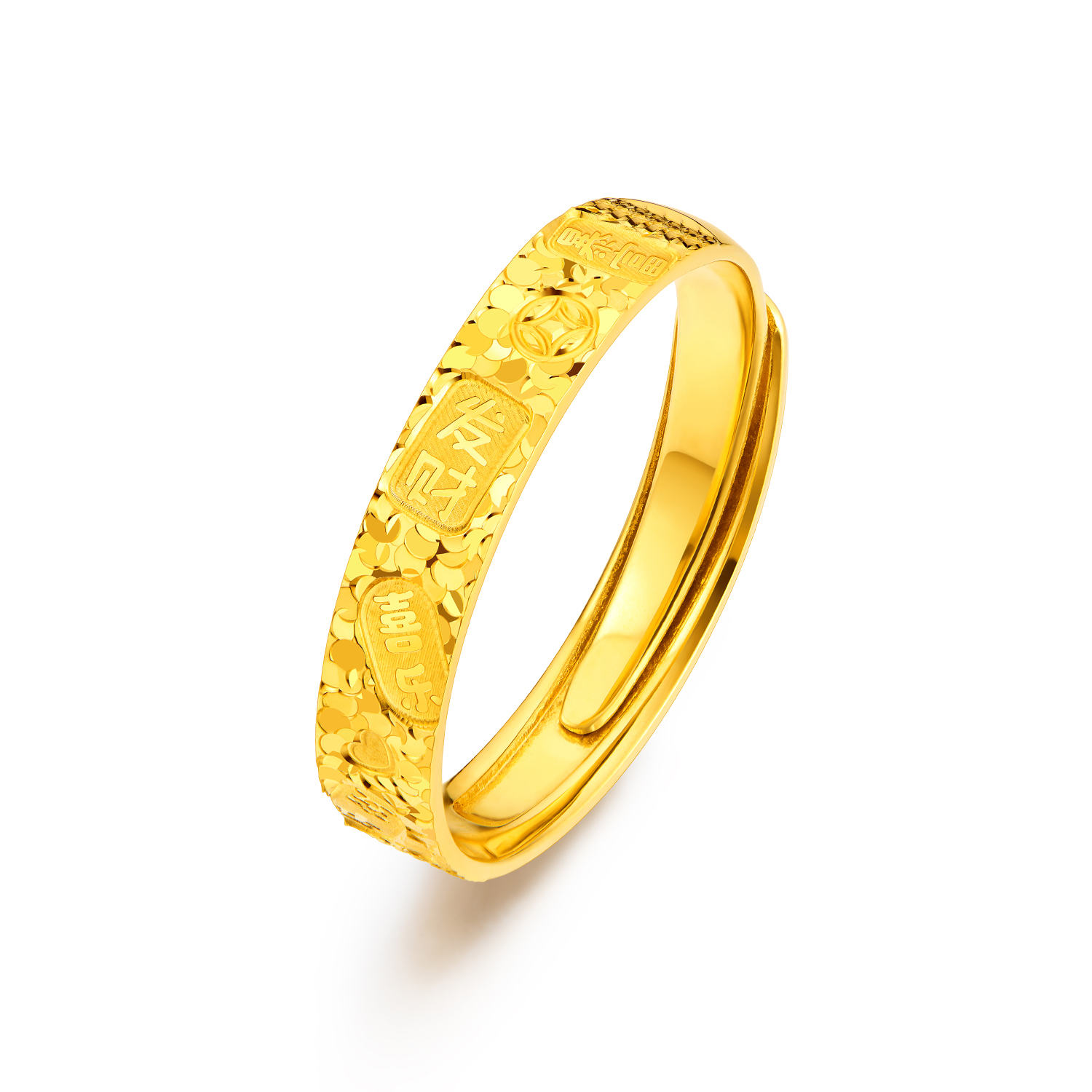 【店庆特惠】六福珠宝吉言金黄金戒指实心款男女碎碎冰情侣对戒计价G16G0056DS【联系客服补货】