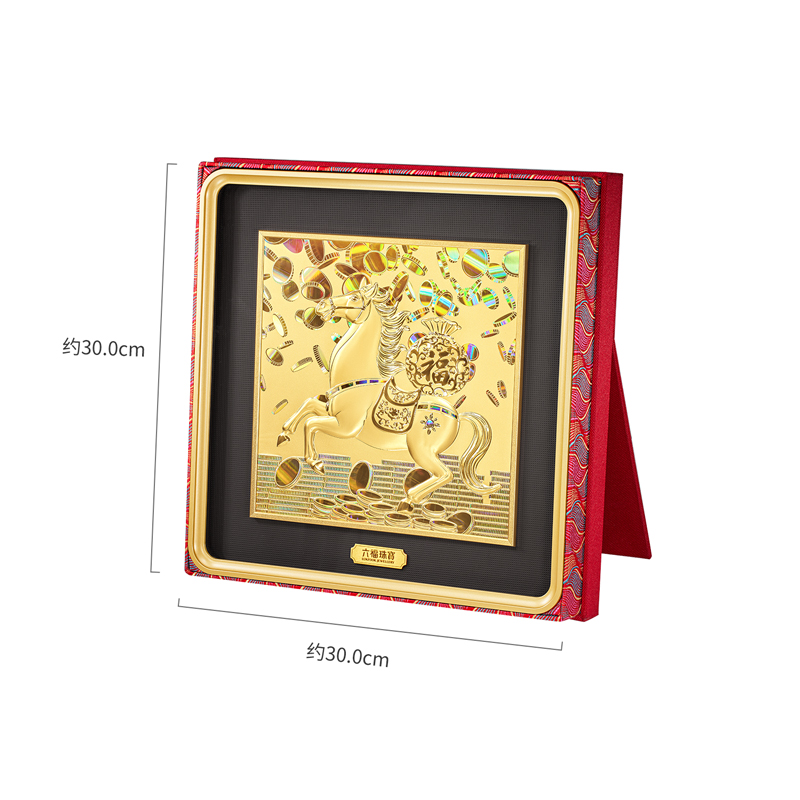 六福珠宝唐马福运踏金纳财黄金摆件炫彩立体浮雕生肖马年035022JA