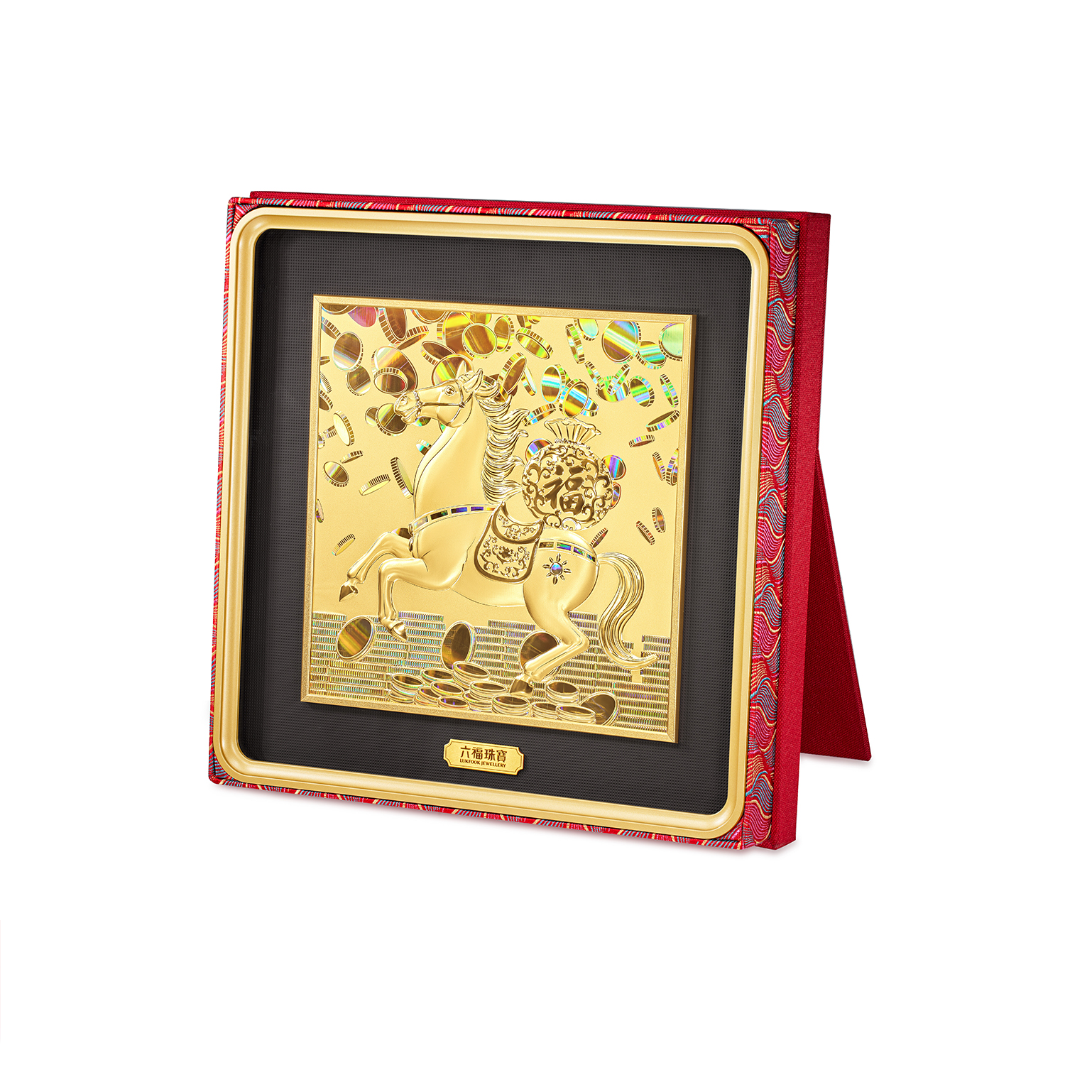 六福珠宝唐马福运踏金纳财黄金摆件炫彩立体浮雕生肖马年035022JA