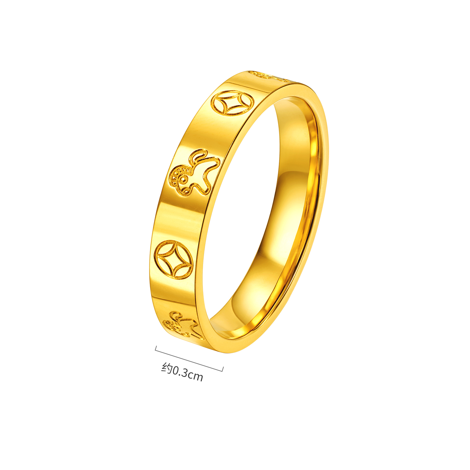 【店庆特惠】六福珠宝马上暴富黄金戒指女款生肖马首饰铜钱纹计价G16G0057DS