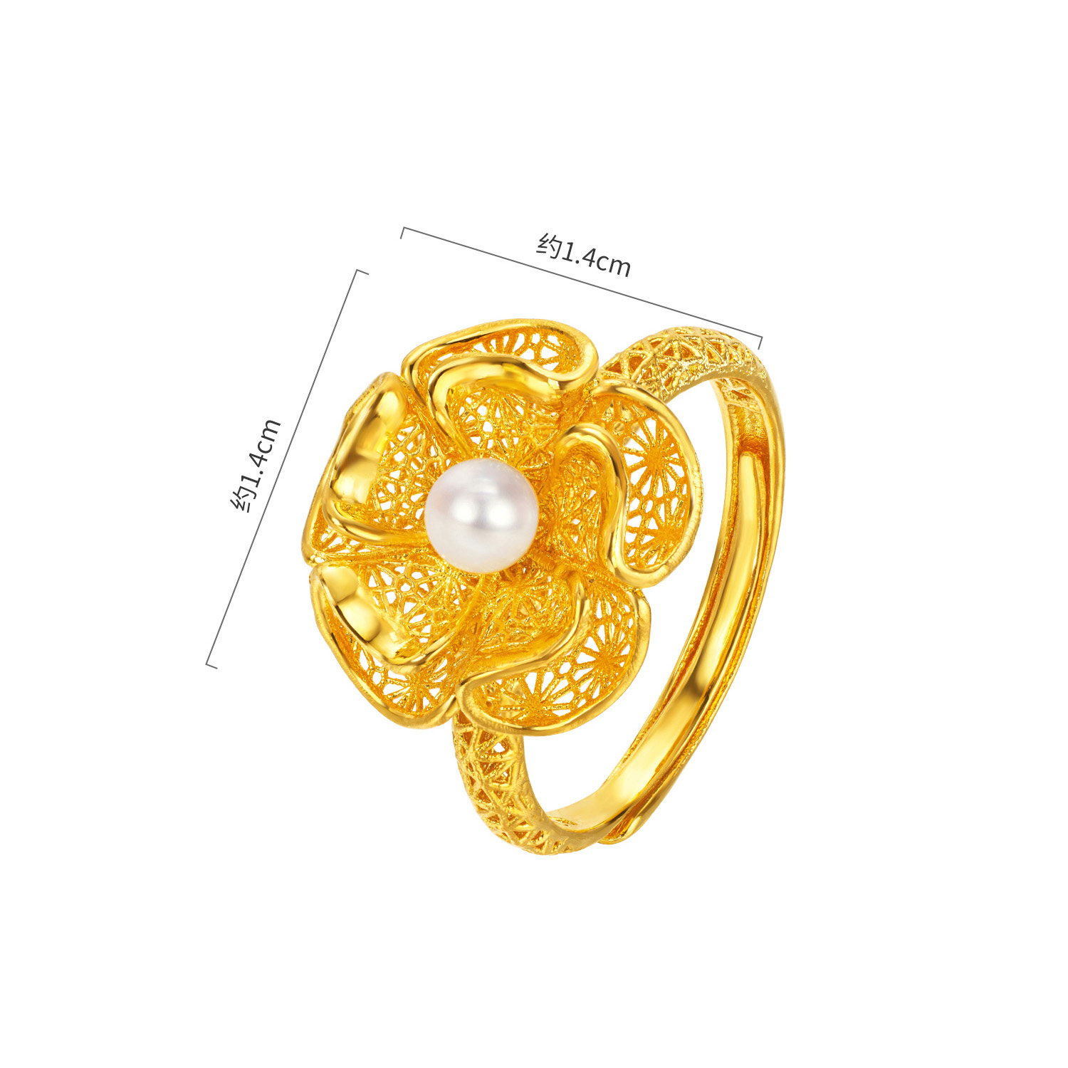 【店庆特惠】六福珠宝繁花紫荆黄金戒指女足金镂空花丝珍珠首饰计价F21G0040DS