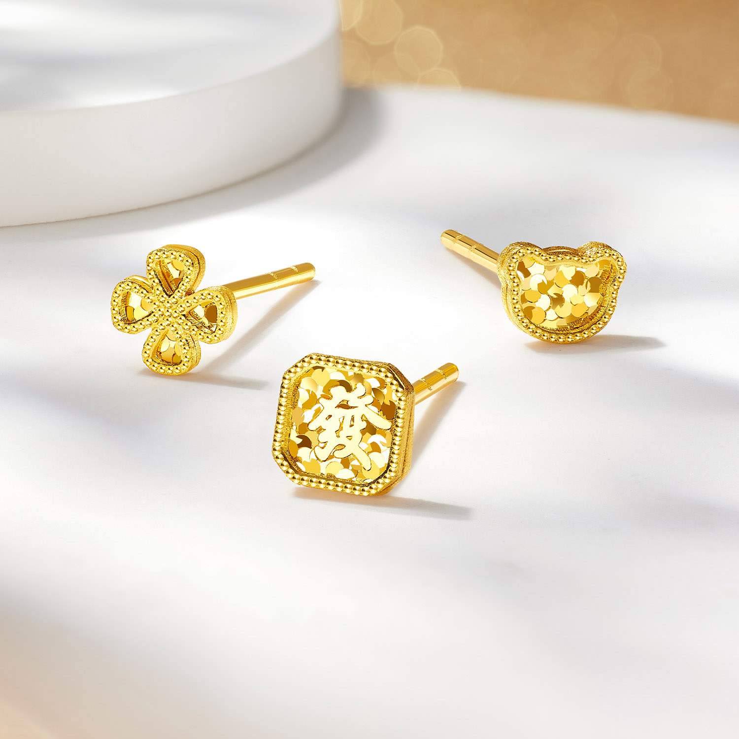 【20日上新】六福珠宝光影金小精致耳钉黄金足金耳钉单只售卖女款GJA0097DS新品122