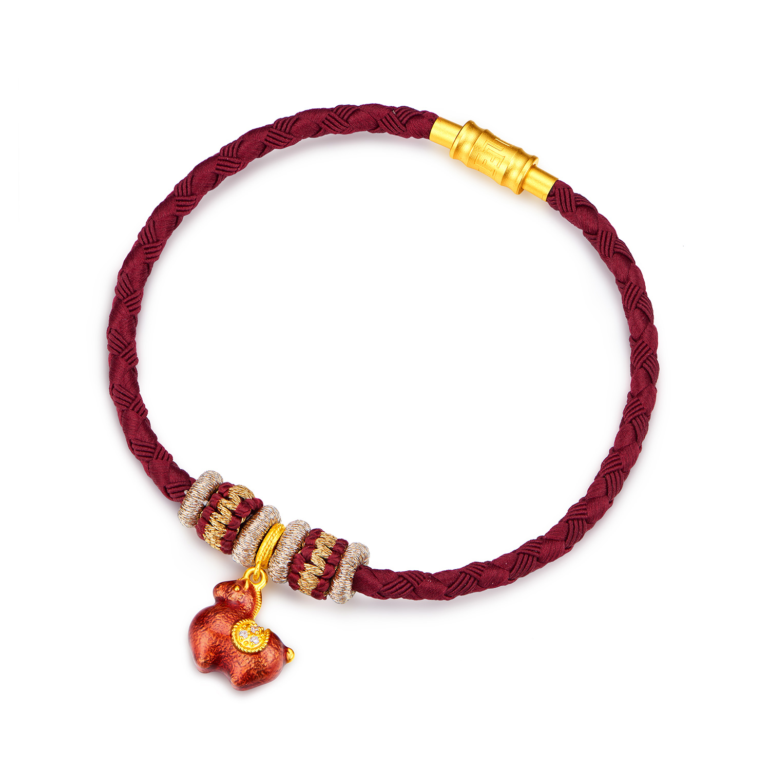 六福珠宝唐宫夜宴联名唐小珠黄金转运珠钻石鎏彩DIY配件035668PA