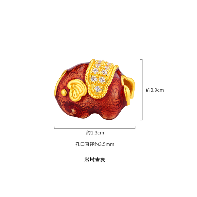 六福珠宝唐宫夜宴联名唐小珠黄金转运珠钻石鎏彩DIY配件035668PA