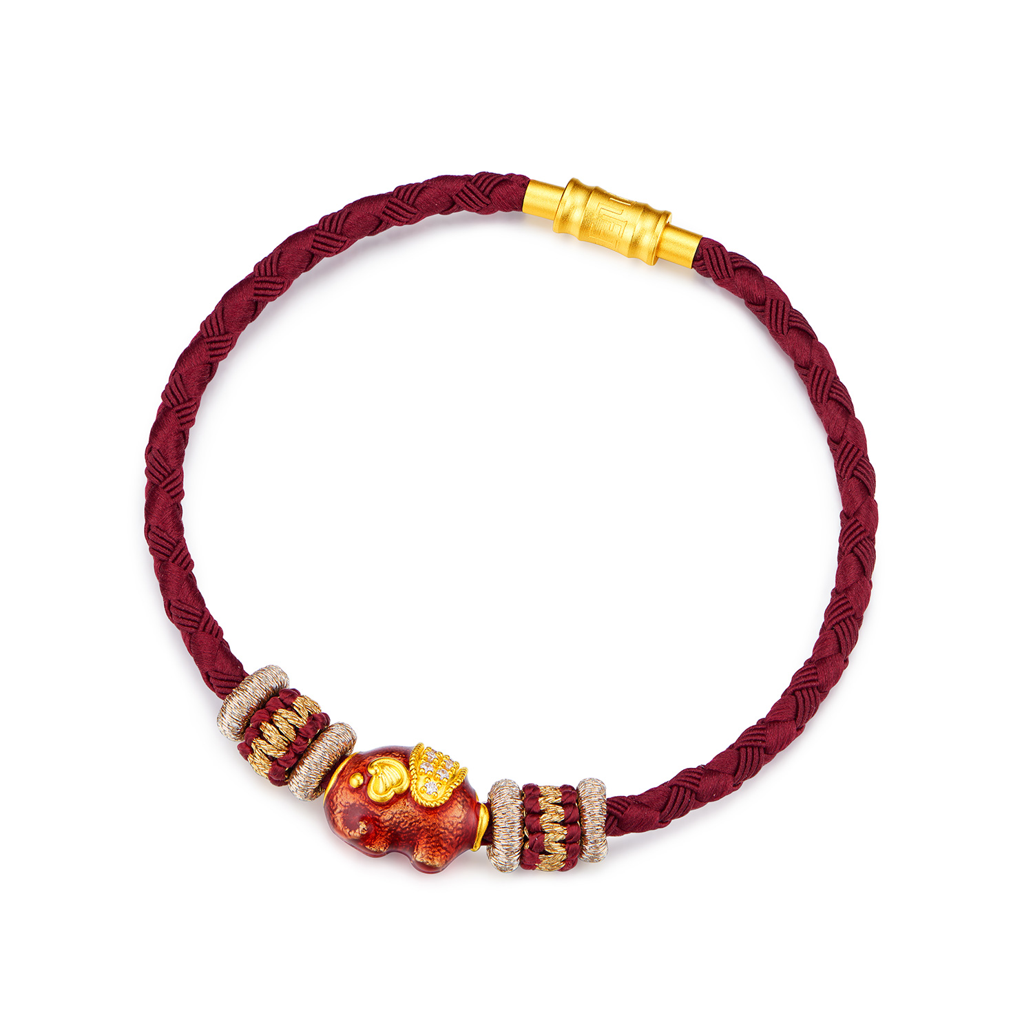 六福珠宝唐宫夜宴联名唐小珠黄金转运珠钻石鎏彩DIY配件035668PA