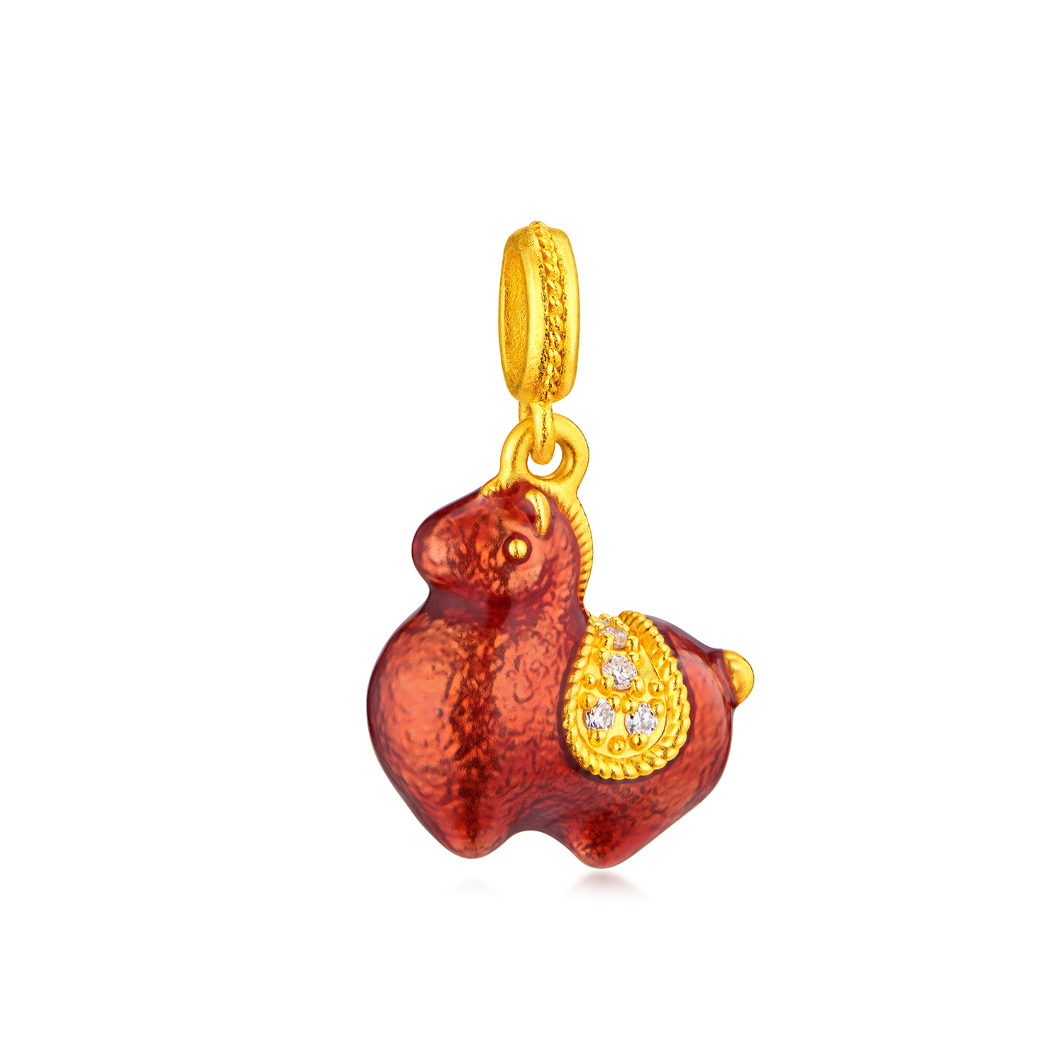 六福珠宝唐宫夜宴联名唐小珠黄金转运珠钻石鎏彩DIY配件035668PA