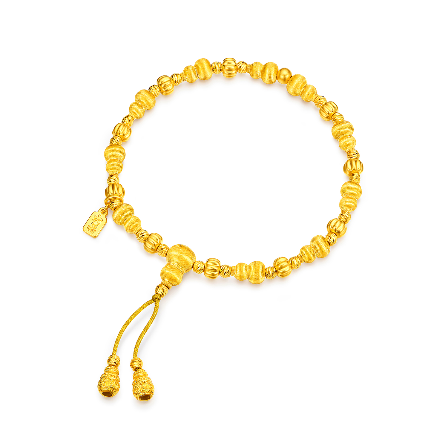 六福珠宝福满传家鎏光葫芦黄金手链手工拉丝手串珠计价G39G0038DS【1V1直播看货】