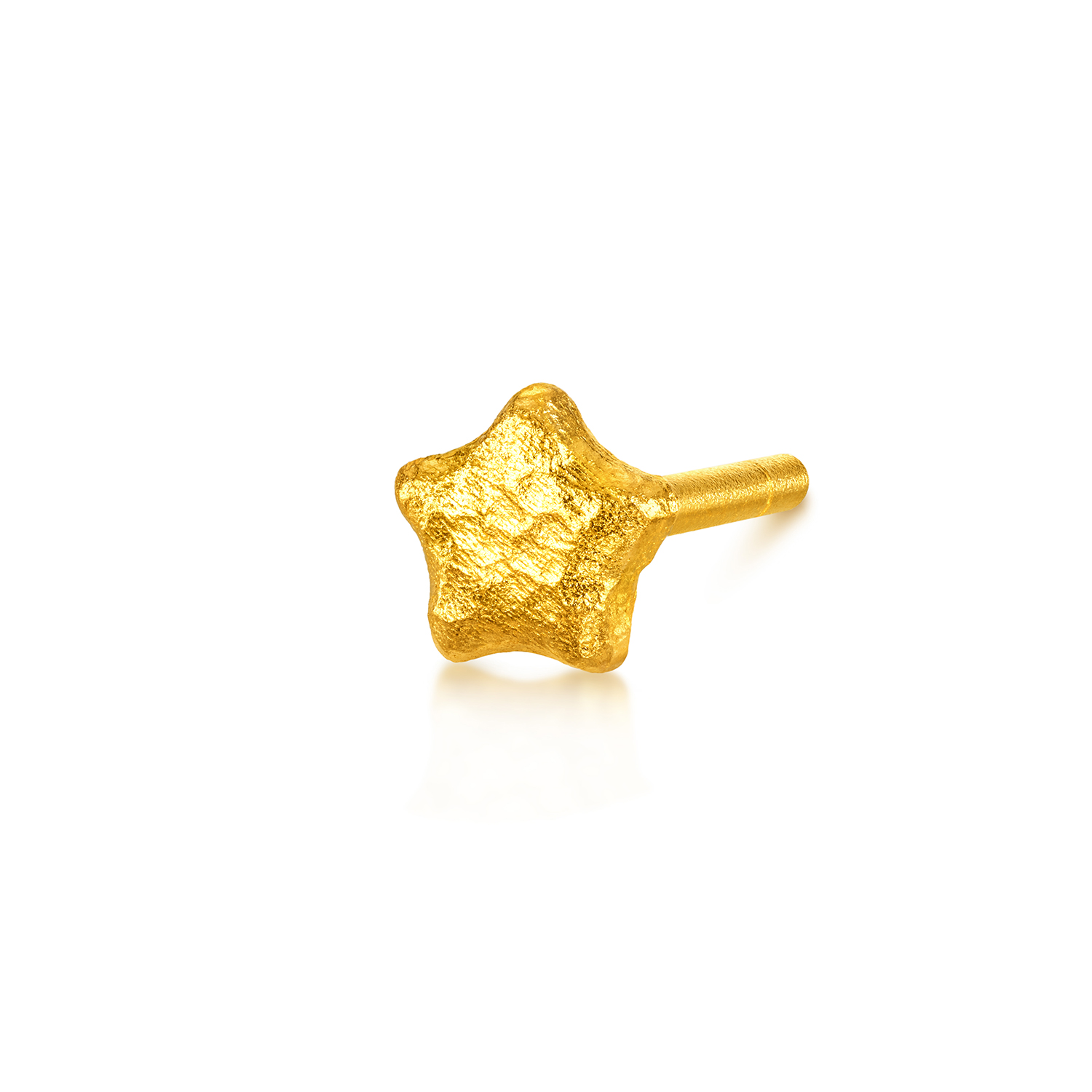 六福珠宝日月星辰黄金耳钉手工锤纹单只星星金耳饰计价L04G0008DS