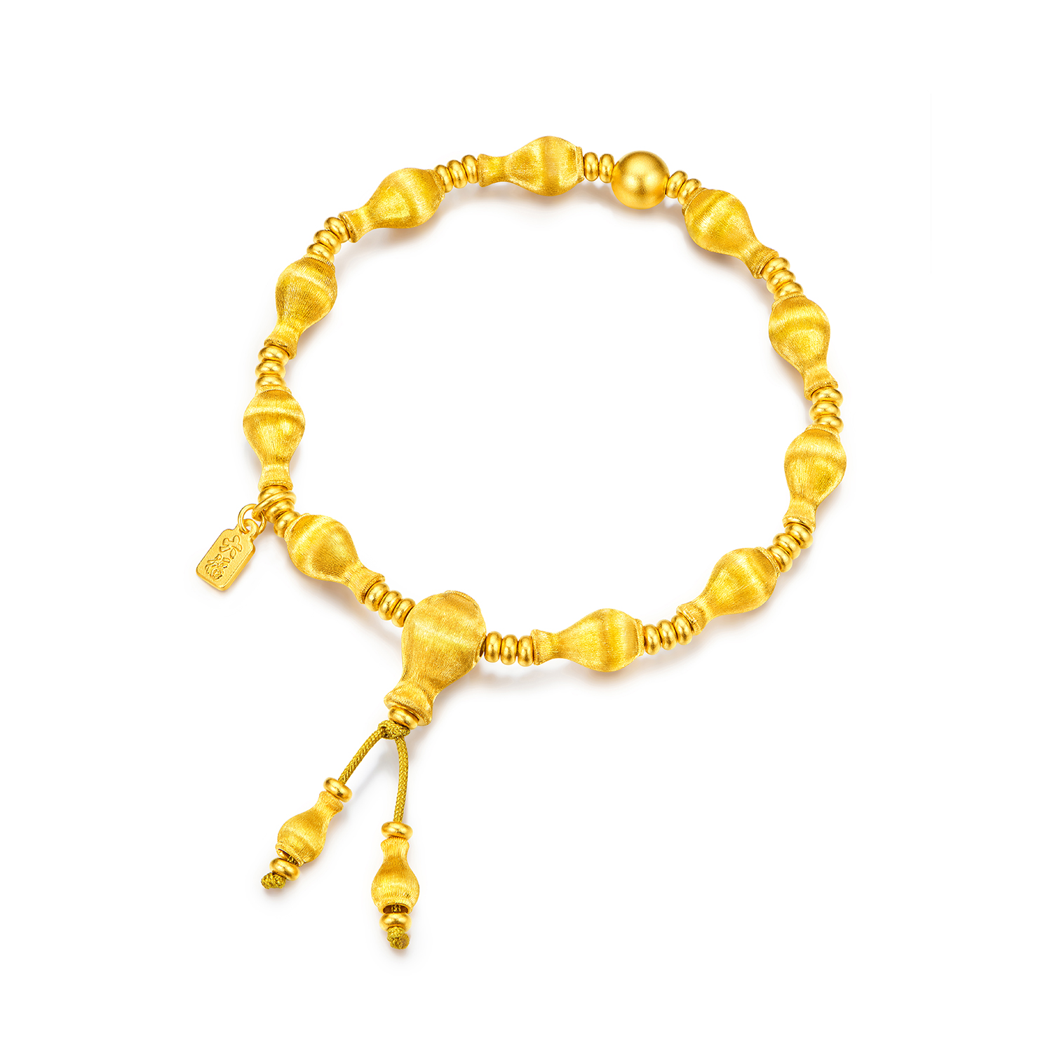 六福珠宝福满传家福慧宝瓶黄金手链手工拉丝手串珠计价G39G0037DS【1V1直播看货】