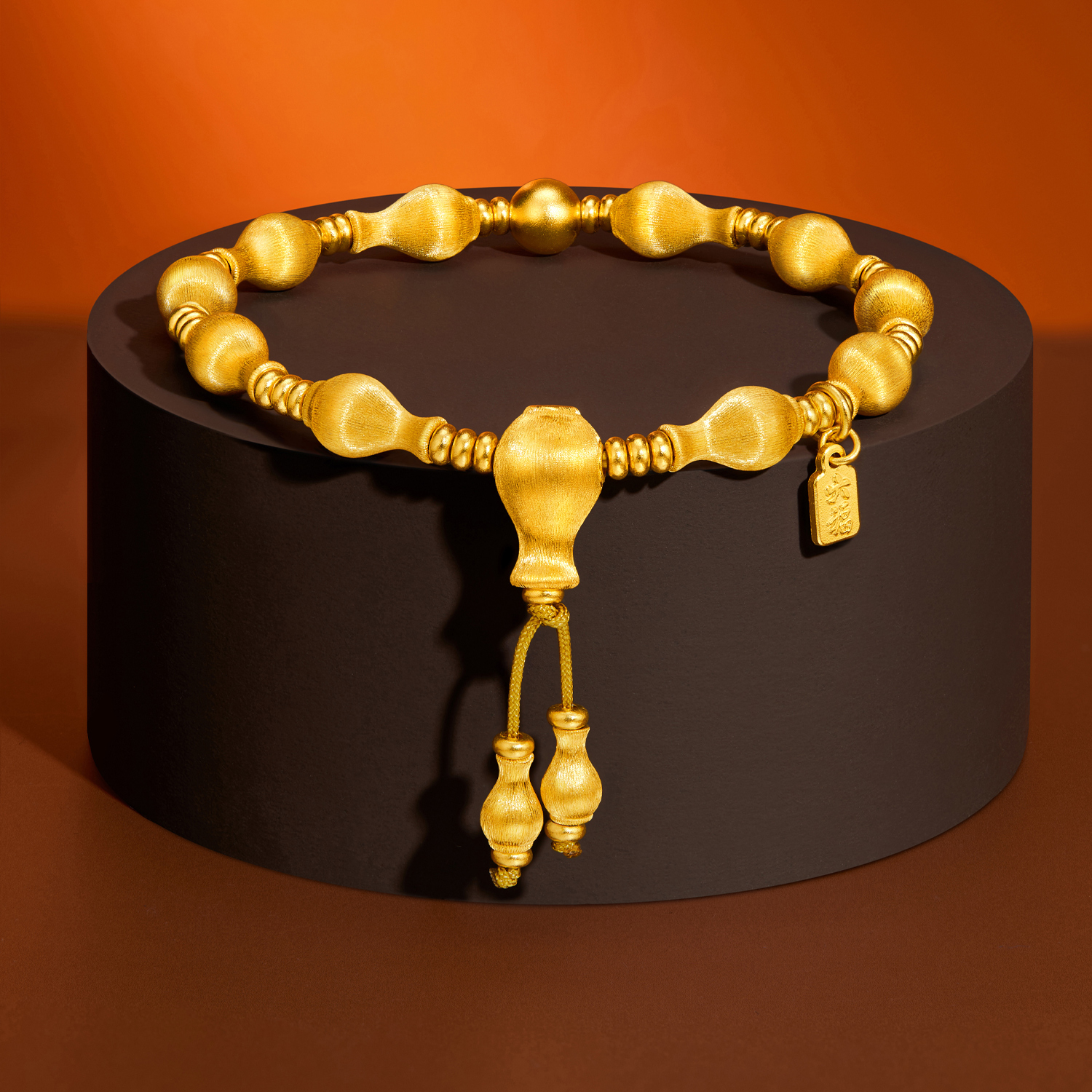 六福珠宝福满传家福慧宝瓶黄金手链手工拉丝手串珠计价G39G0037DS【1V1直播看货】