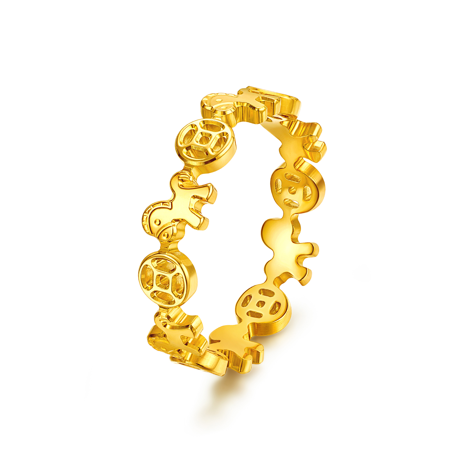 【店庆特惠】六福珠宝马上暴富铜钱纹黄金戒指女实心生肖马金饰计价F95G0003DS