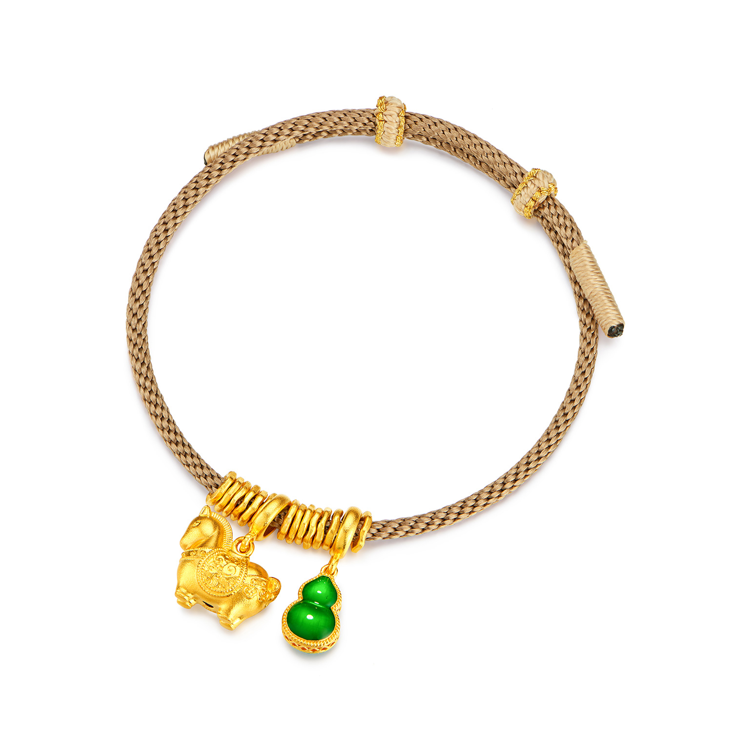 六福珠宝福满传家马上享福黄金手链唐马生肖葫芦手绳计价033031BA