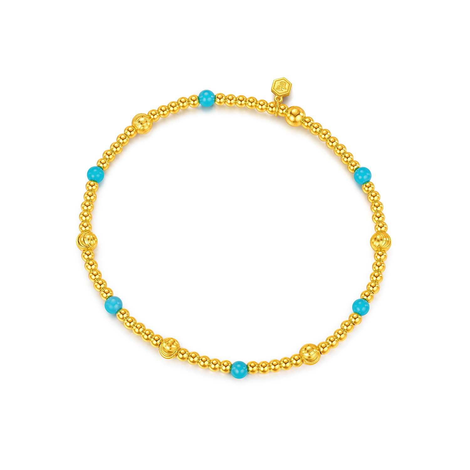 【店庆特惠】六福珠宝小金珠黄金手链女款时尚足金绿松石手串计价F63G0122DS