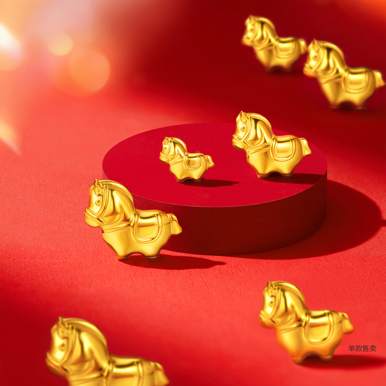 六福珠宝小马金粒黄金添富金摆件1g3g5g生肖收藏投资计价035383JA新品121