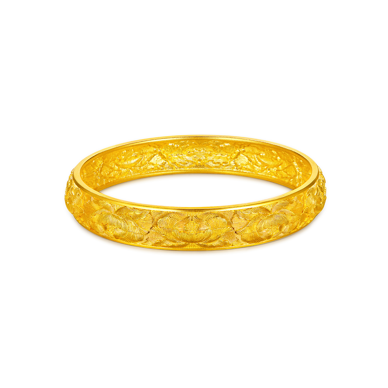 【店庆特惠】六福珠宝福满传家富贵牡丹古法黄金手镯女手工錾刻实心计价G16G0058DS【联系客服补货】【视频看货】