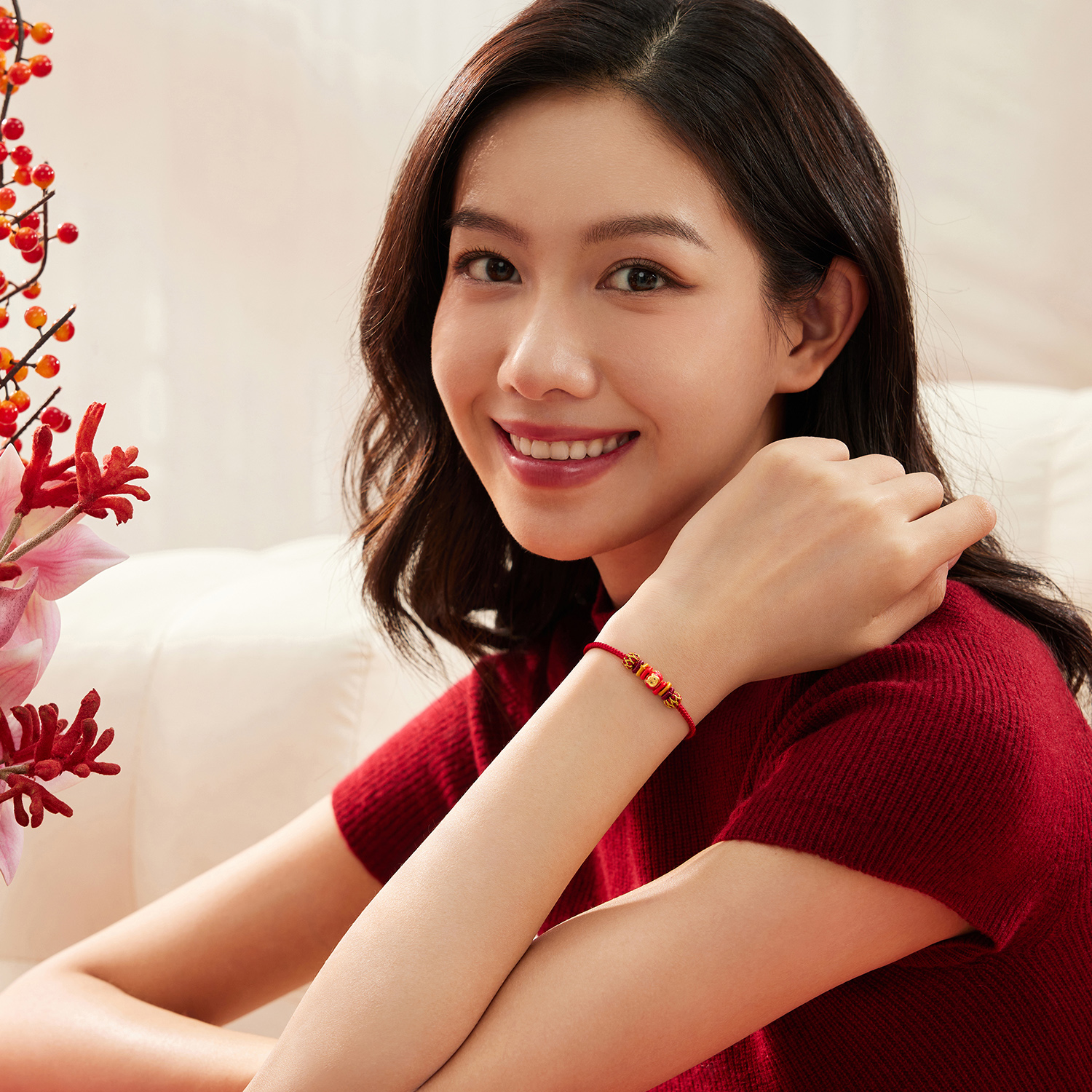 【店庆特惠】六福珠宝冰糖葫芦三合生肖马虎狗黄金转运珠女鎏彩串珠ERA0007DS