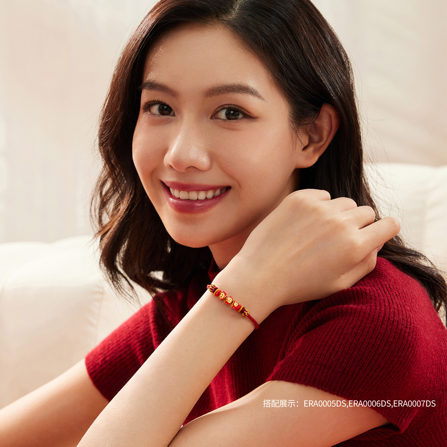 【店庆特惠】六福珠宝冰糖葫芦三合生肖马虎狗黄金转运珠女鎏彩串珠ERA0007DS