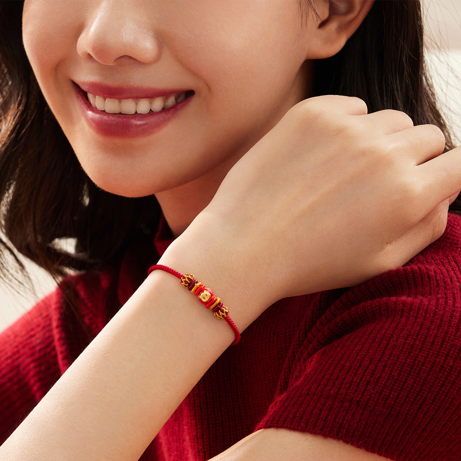 【店庆特惠】六福珠宝冰糖葫芦三合生肖马虎狗黄金转运珠女鎏彩串珠ERA0007DS