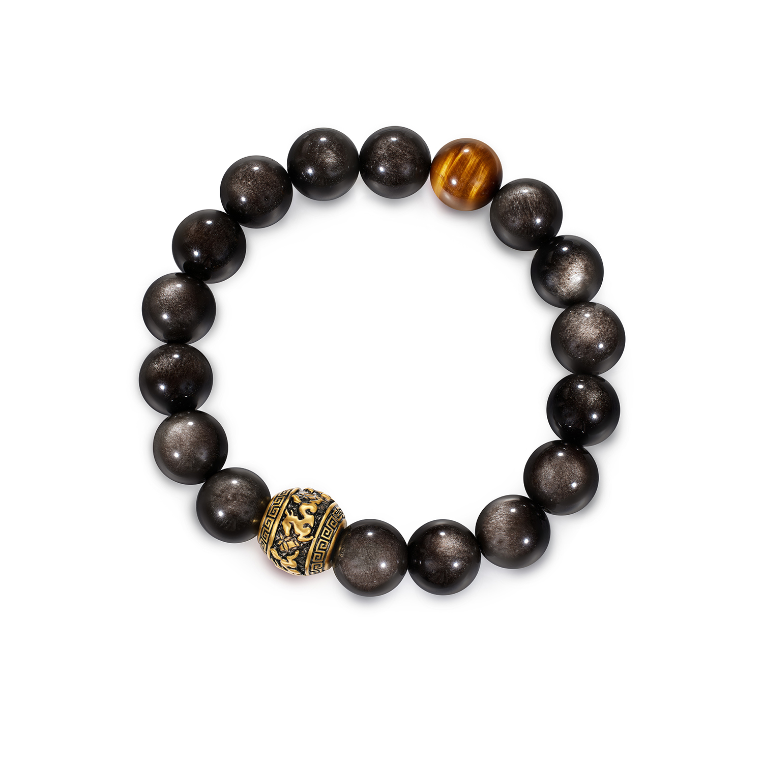 【12日上新】六福珠宝曜夜骐骥黄金手链串珠男电黑生肖马黑曜岩手串A03A0023DS新品313