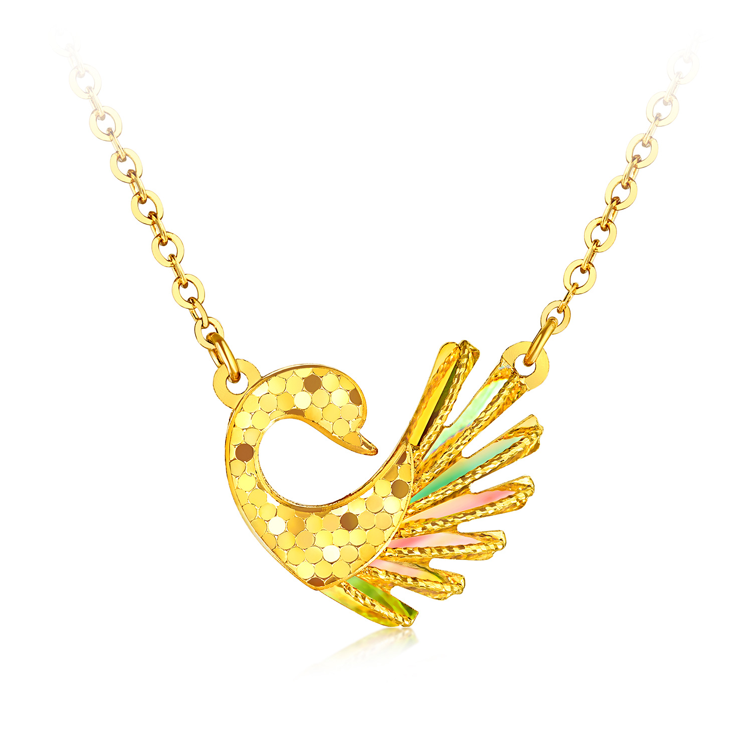 六福珠宝成毅同款冰·钻心动天鹅黄金项链女款闪耀5G炫彩足金首饰035545NA新品113