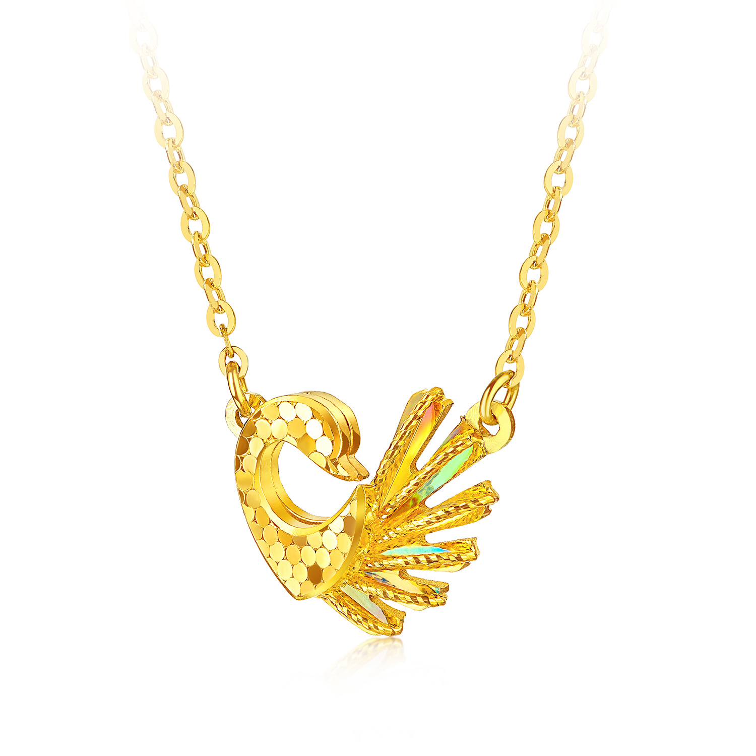 六福珠宝成毅同款冰·钻心动天鹅黄金项链女款闪耀5G炫彩足金首饰035545NA新品113