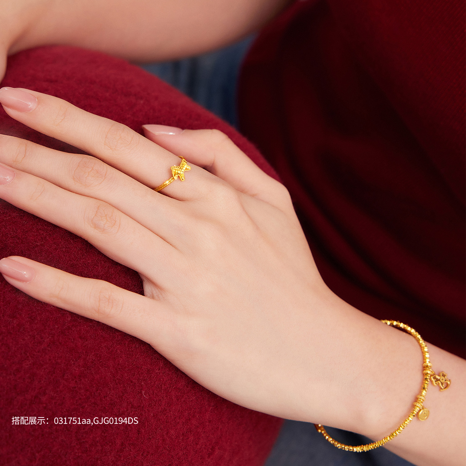 六福珠宝光影金小马驹黄金戒指女5G手工编织生肖马计价GJG0194DS 马上如愿热销新品年货