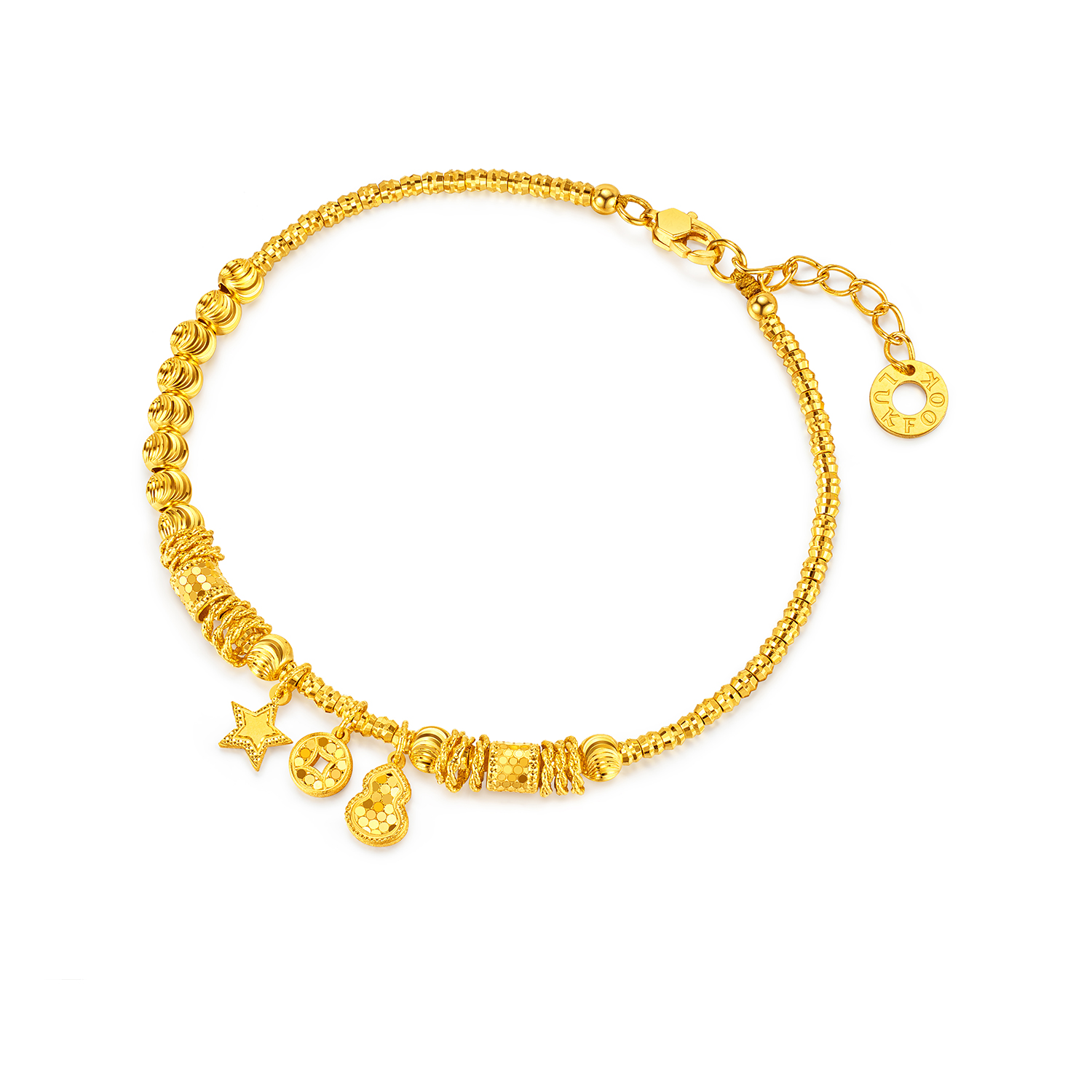 【店庆特惠】六福珠宝光影金福禄星愿黄金手链爆闪猫眼珠配件手串计价036241ba【联系客服补货】【视频看货】