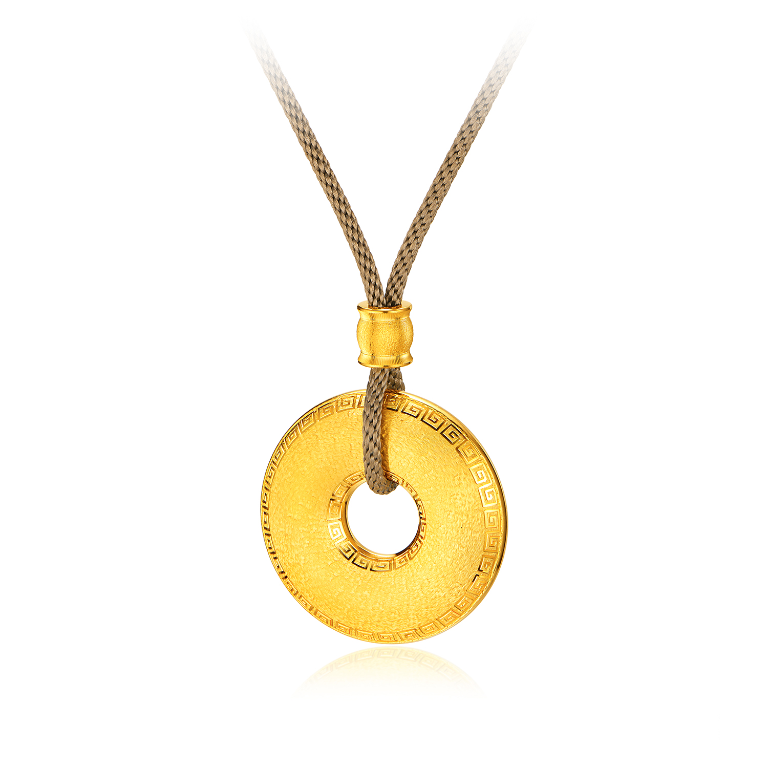 六福珠宝光影金六字真言平安扣黄金项链吊坠戗刻金饰计价036484NA【联系客服补货】【视频看货】