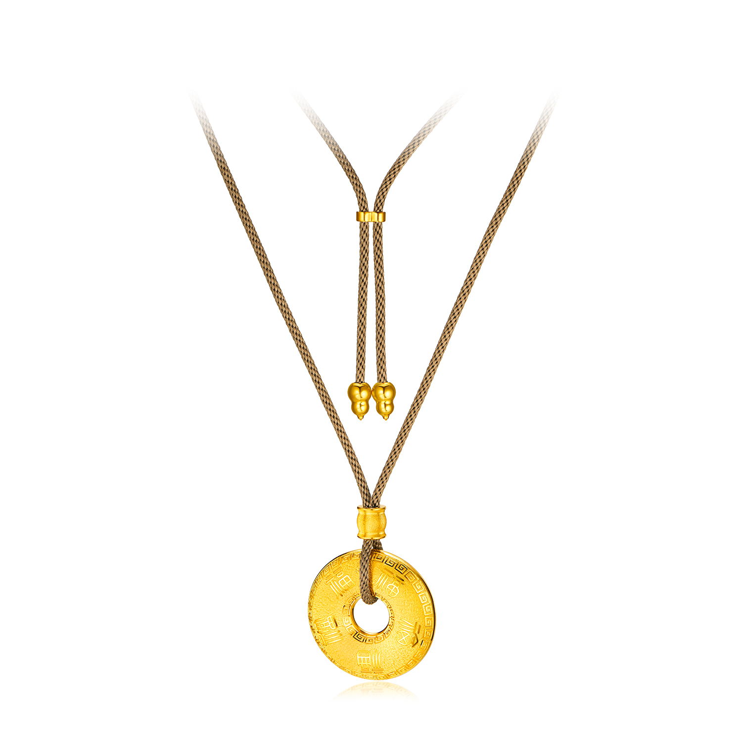 六福珠宝光影金五福临门平安扣黄金项链吊坠戗刻福字计价036483NA