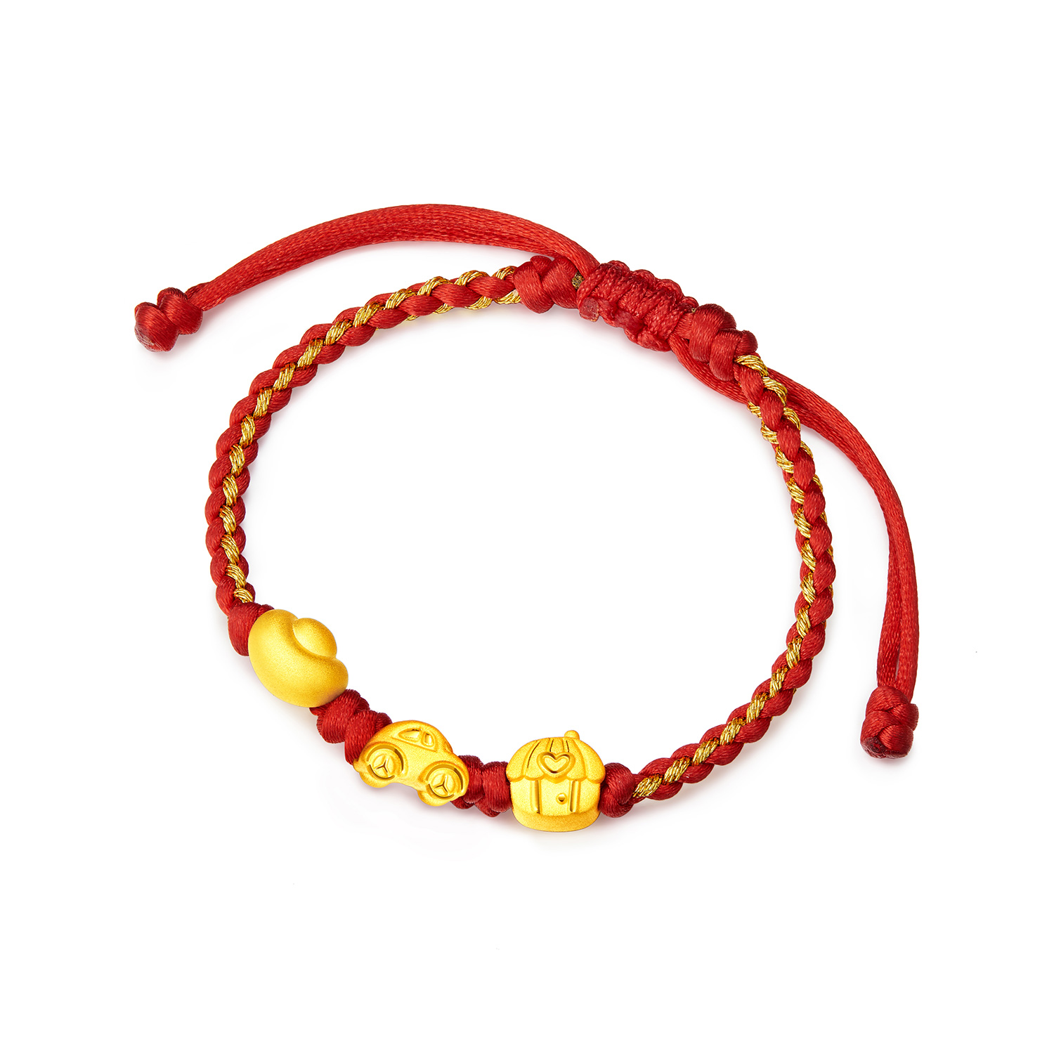 六福珠宝金银满屋黄金手链宝宝儿童红绳转运珠满月送礼L11A0013DS