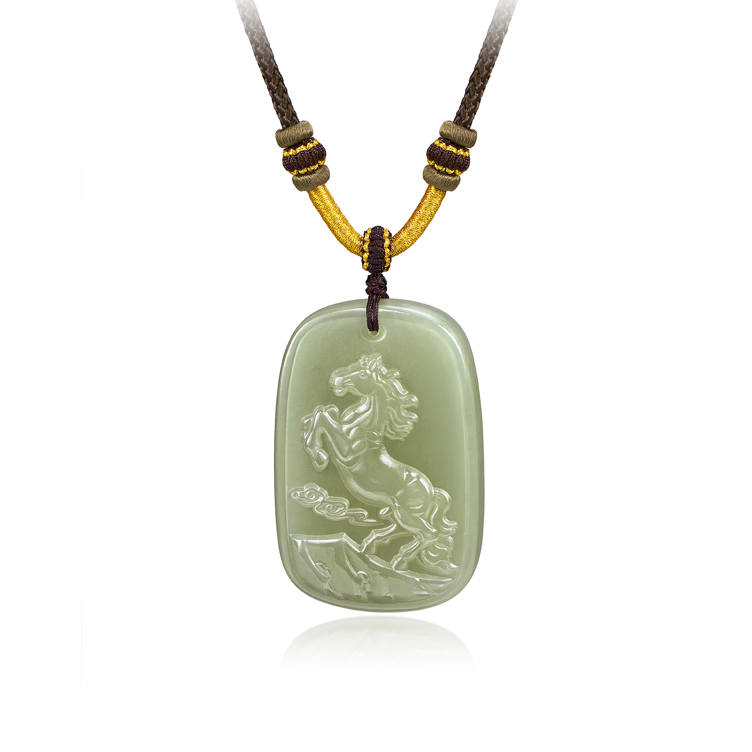 六福珠宝骐骥跃新和田玉吊坠男士款生肖马方牌玉坠首饰F21A0041DS