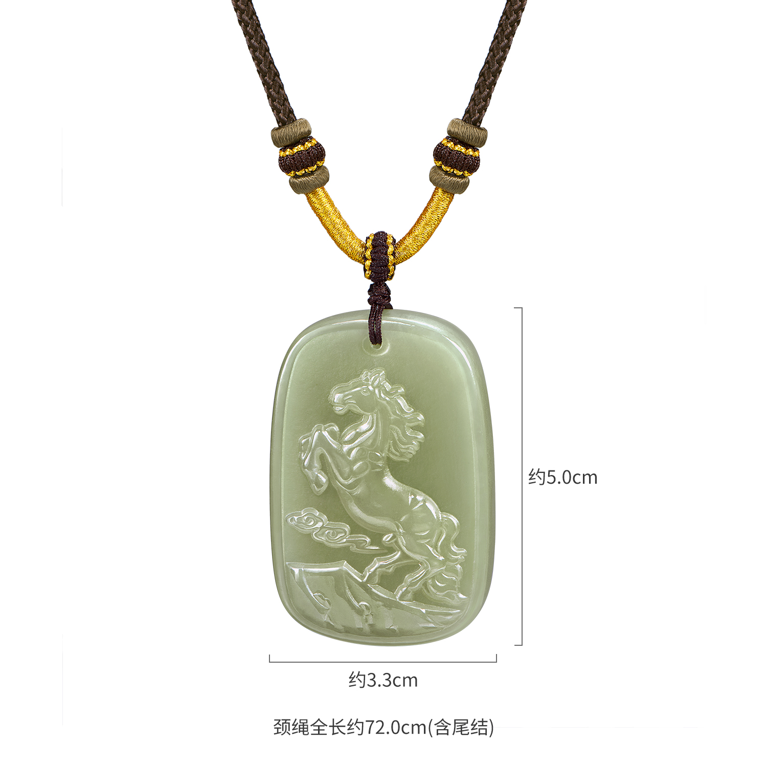 六福珠宝骐骥跃新和田玉吊坠男士款生肖马方牌玉坠首饰F21A0041DS