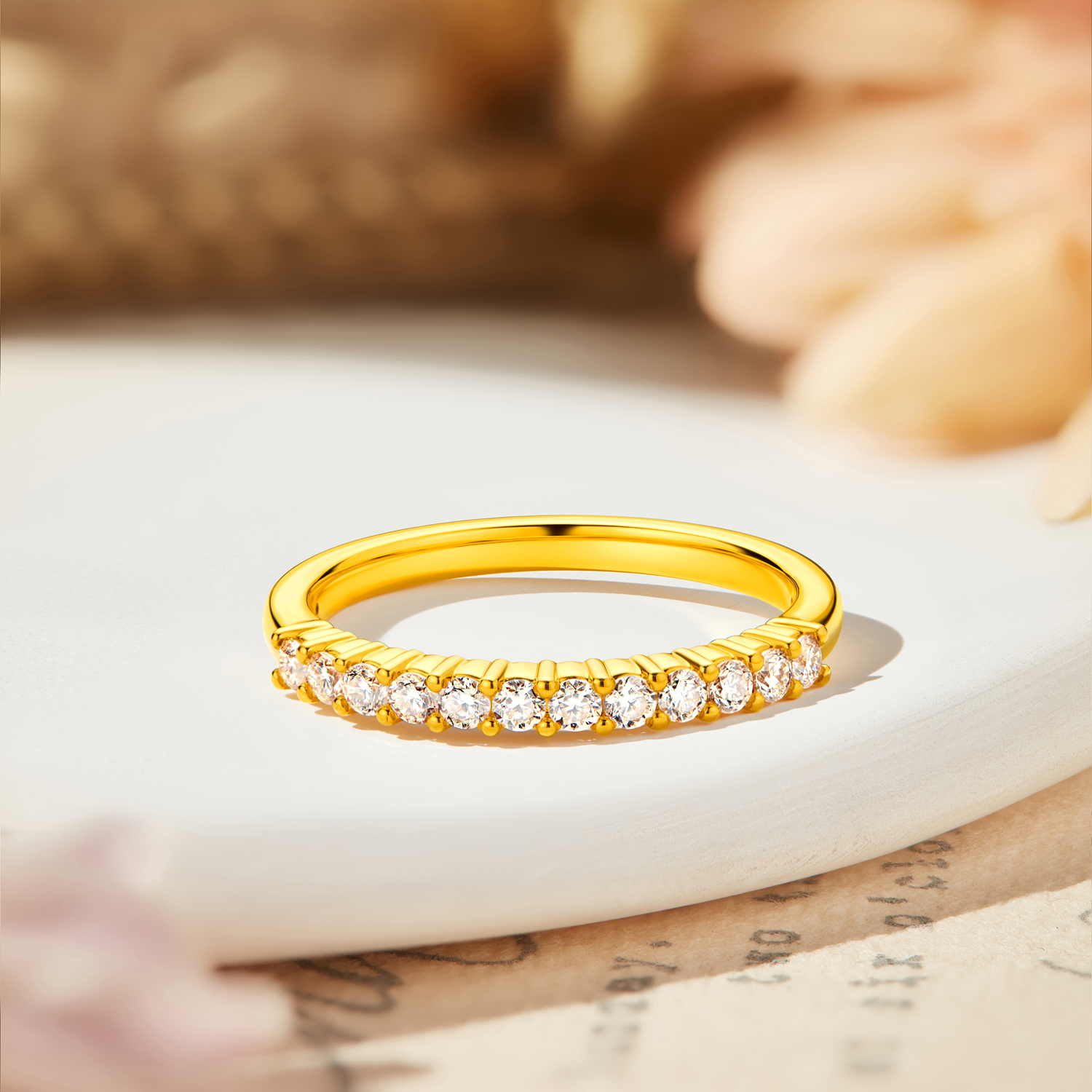 六福珠宝星河黄金戒指女时尚5D硬金镶嵌钻石戒指排钻首饰036048RA