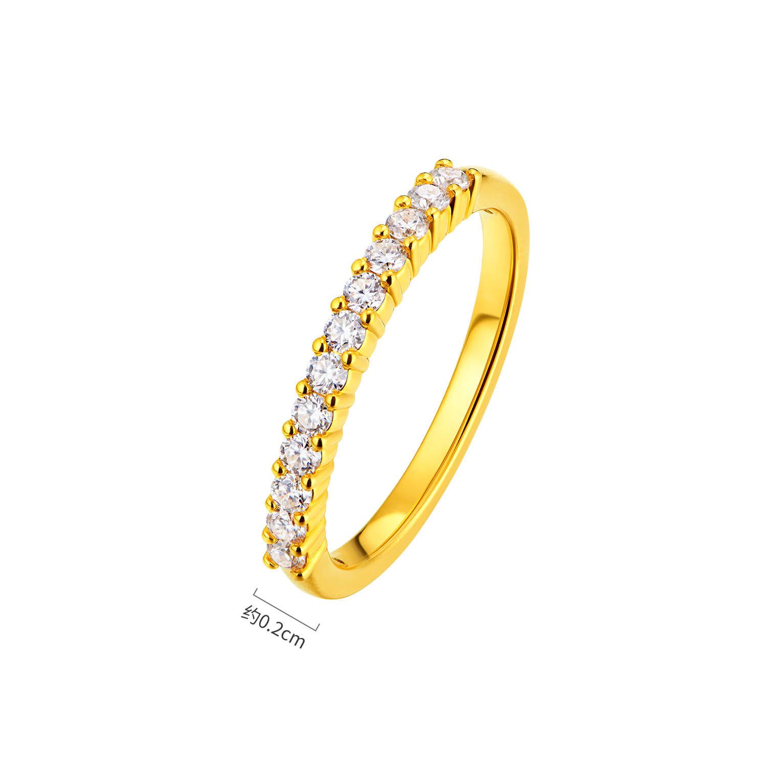 六福珠宝星河黄金戒指女时尚5D硬金镶嵌钻石戒指排钻首饰036048RA