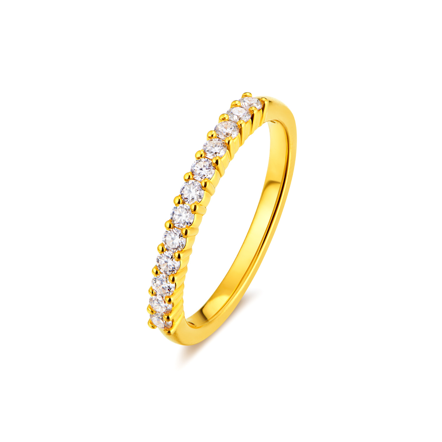 六福珠宝星河黄金戒指女时尚5D硬金镶嵌钻石戒指排钻首饰036048RA