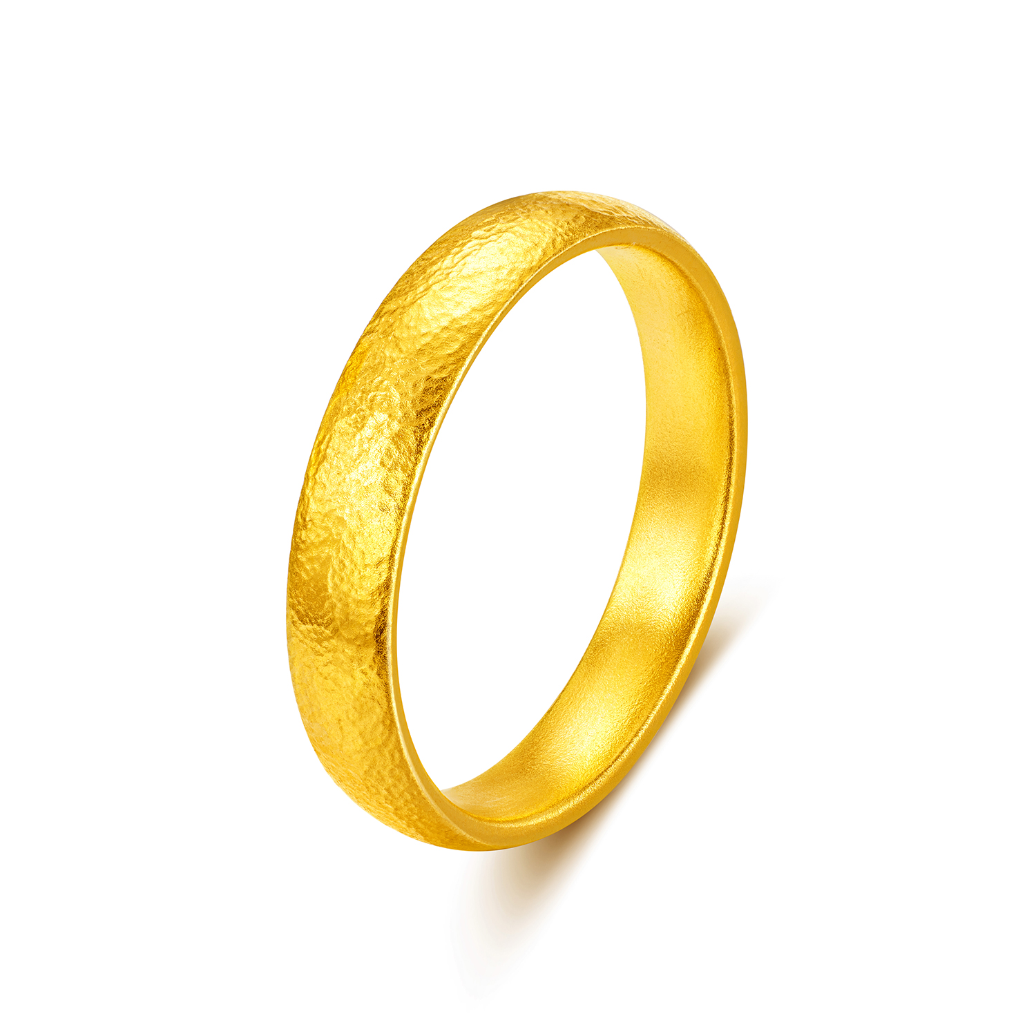 【店庆特惠】六福珠宝福满传家手工锤揲纹黄金戒指男女实心对戒计价L04G0012DS