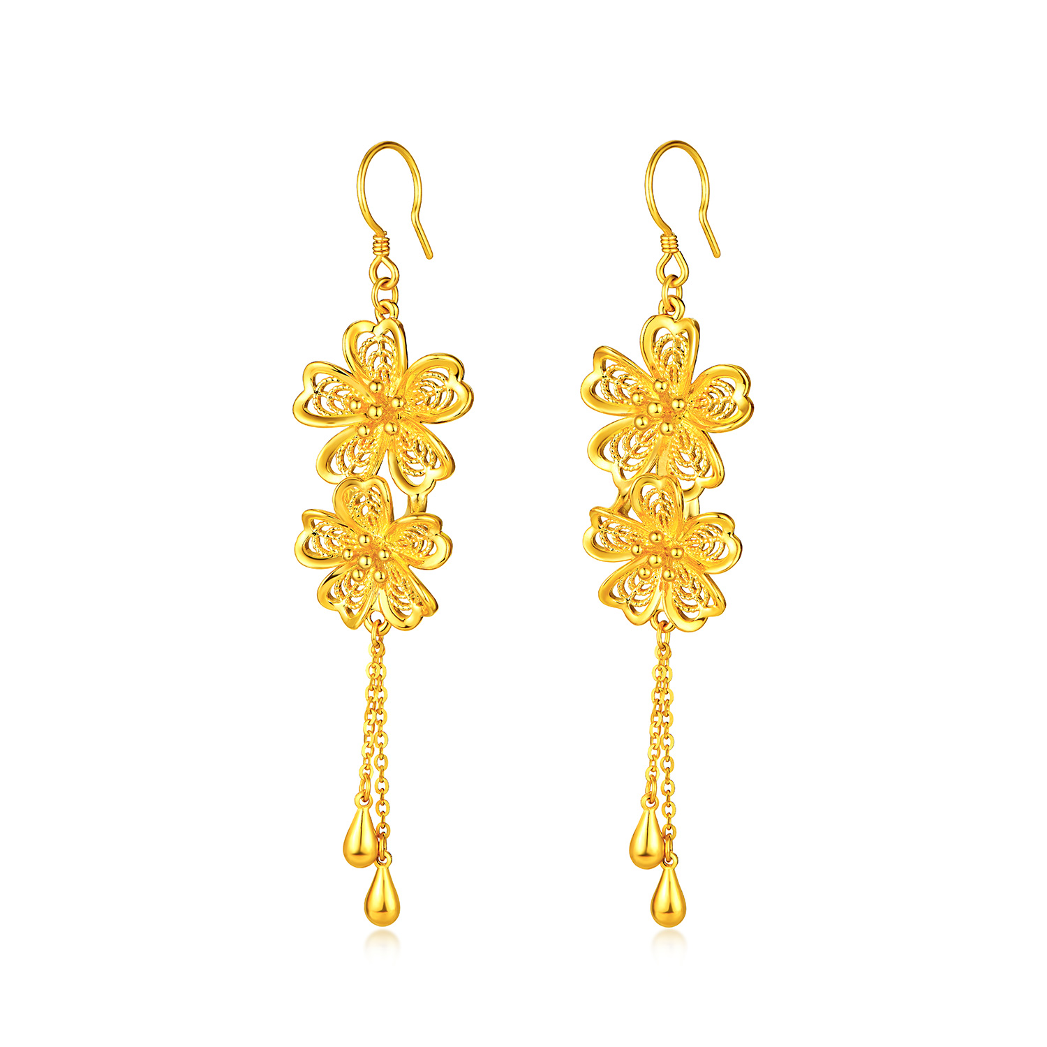 【20日上新】六福珠宝富贵花开黄金流苏耳环女款5D硬金婚嫁中式计价A03G0004DS新品324