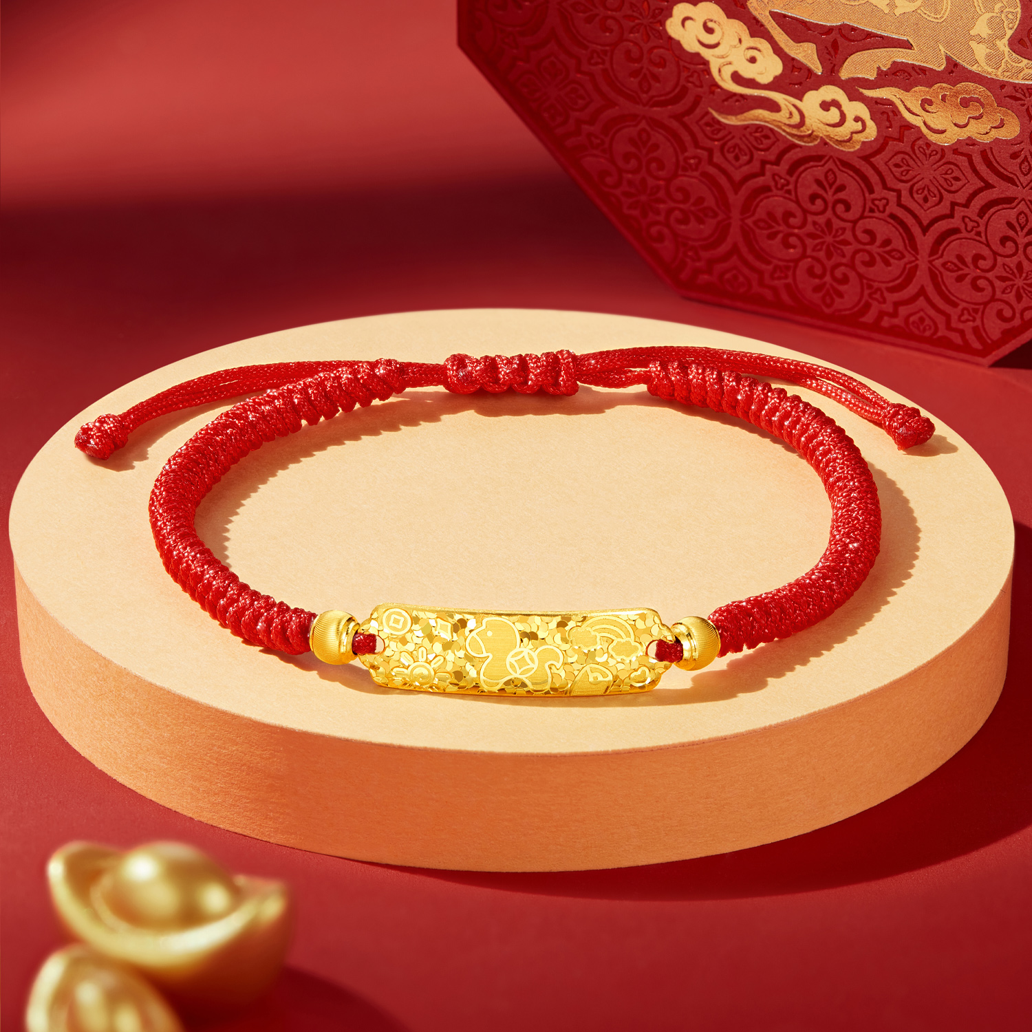 【店庆特惠】六福珠宝生肖马黄金手链红绳碎碎冰金饰宝宝亲子款计价G16G0062DS