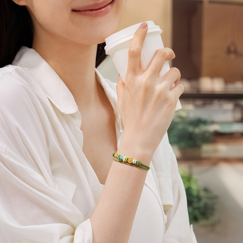 六福珠宝平安美满黄金转运珠手绳女款5D硬金路路通手链A01A0038DS